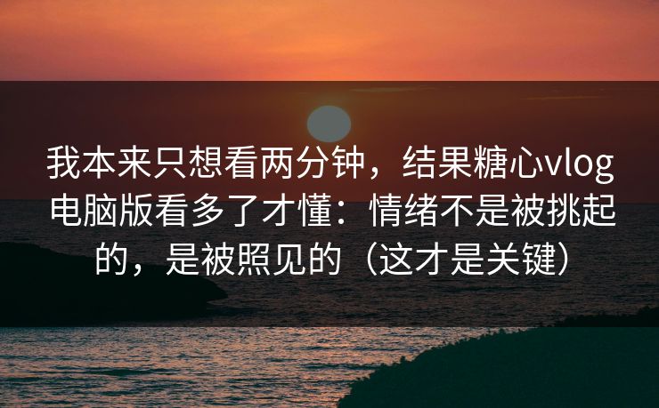 我本来只想看两分钟，结果糖心vlog电脑版看多了才懂：情绪不是被挑起的，是被照见的（这才是关键）